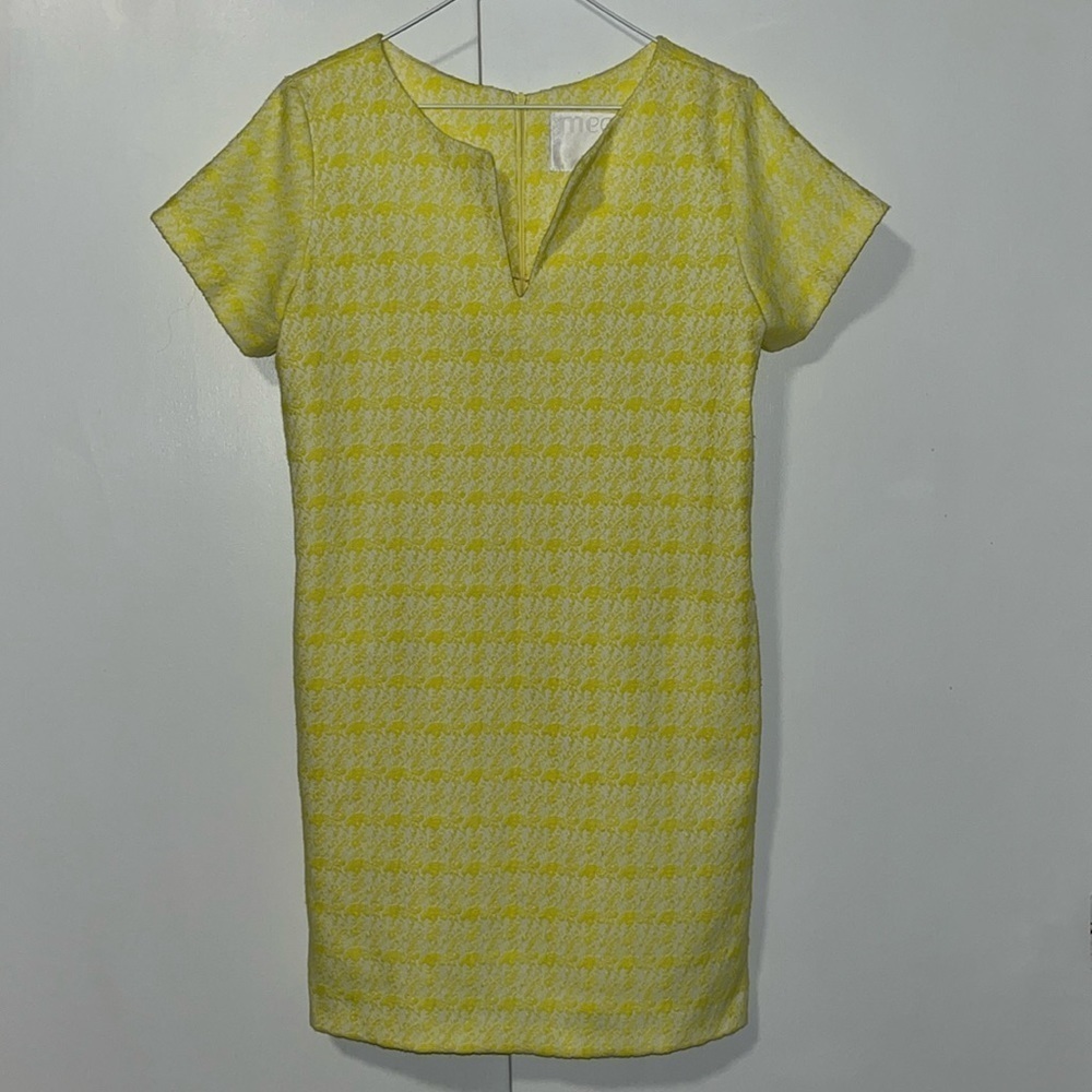 Meg Shop V-Neck MIDI Shift Dress Women’s XS Extra Small Yellow Retro